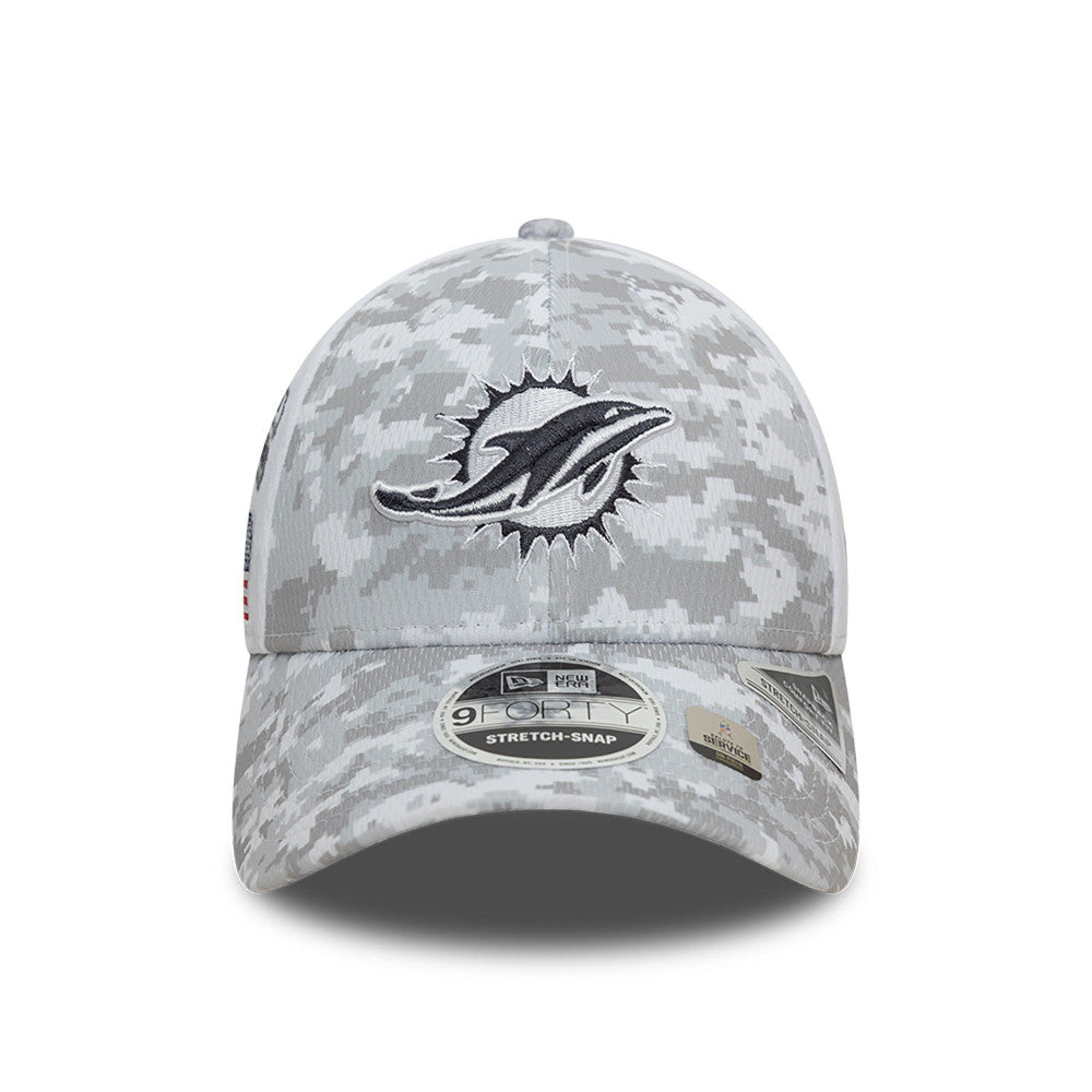 Miami Dolphins Hat - Grey Camouflage Salute To Service NFL 9Forty Stretch Snapback Cap - New Era